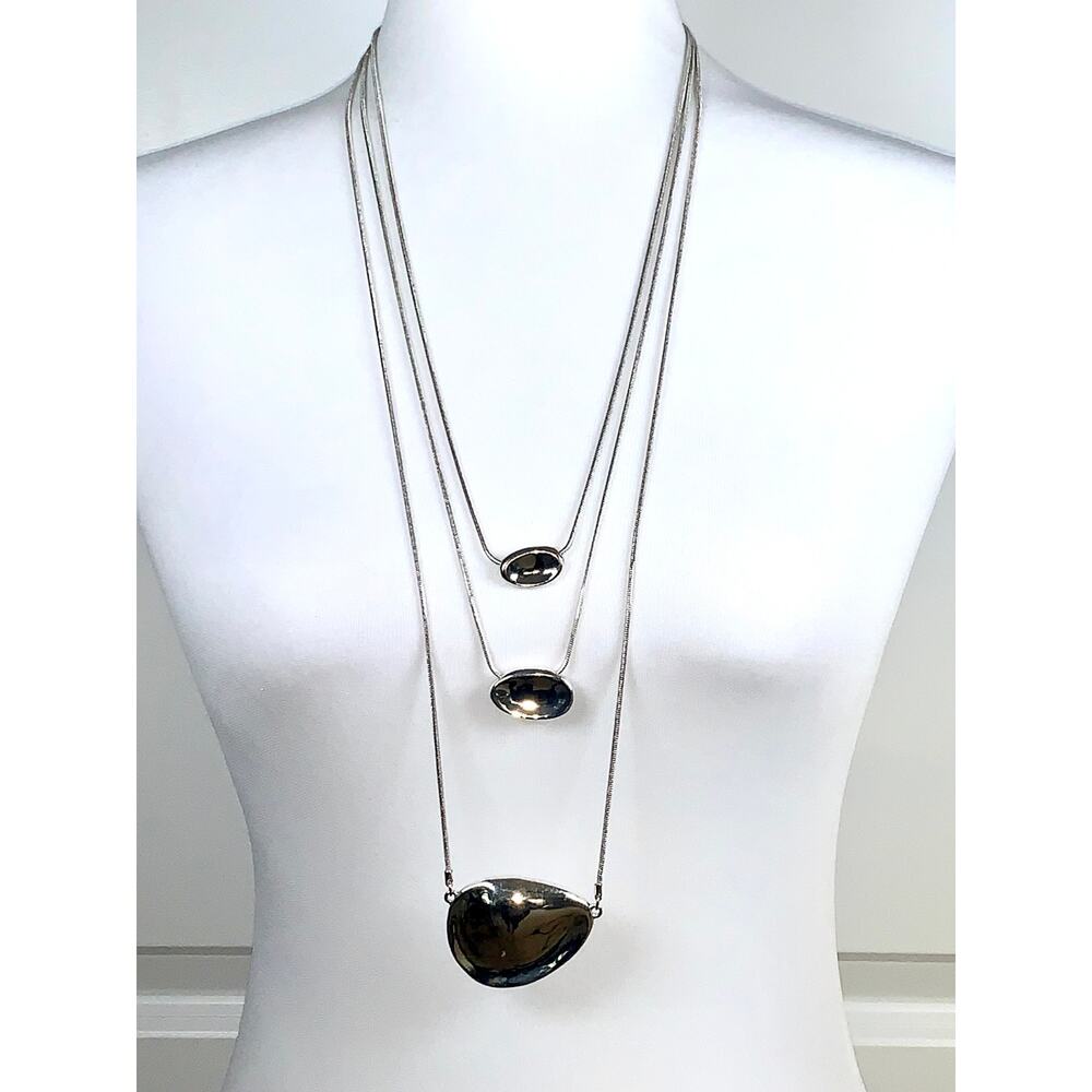 Vintage Chico's Triple Layer Cascading Silver Pendant Statement Necklace